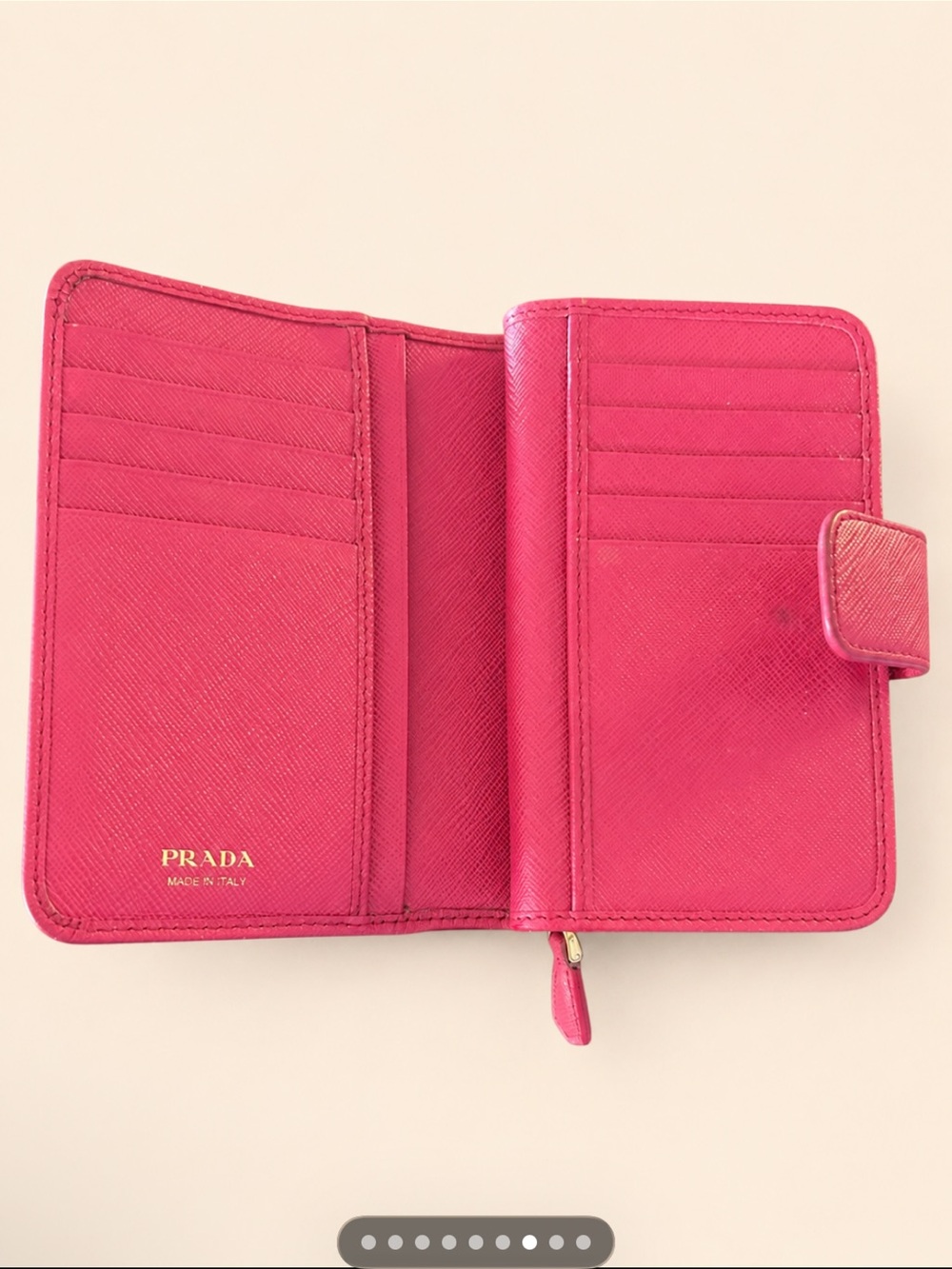 Prada Pink Saffiano Leather medium size Zip Wallet with Gold Logo - Picture 4 of 10